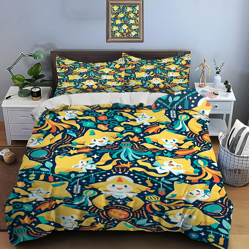 Pokémon Jirachi bedruckte, weiche Bettwäschegarnitur mit Kissenbezug für Kinder und Erwachsene, komfortables Bettset für Einzelbetten und Kingsize-Betten, luxuriöser Komfort