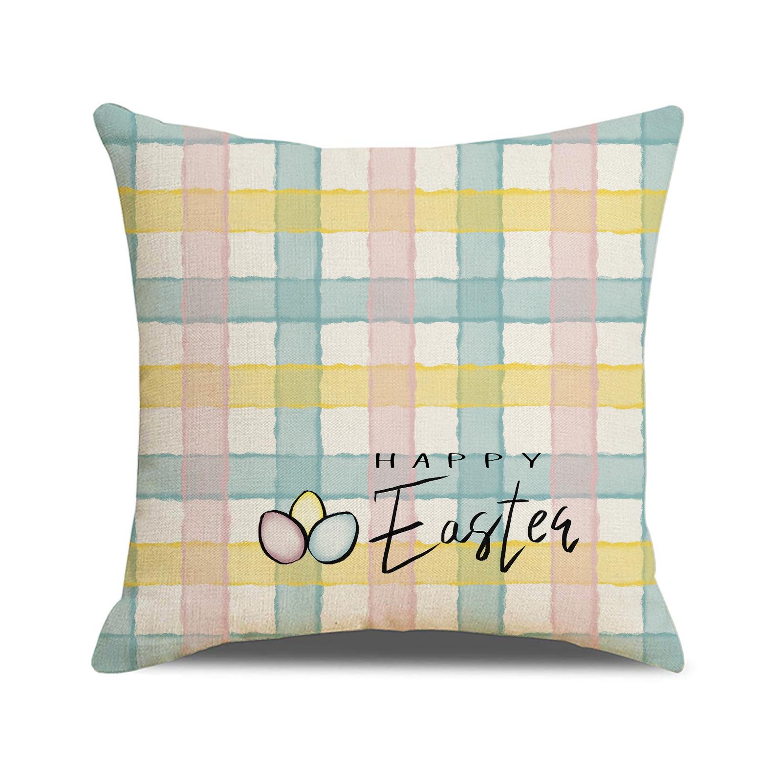 

Easter Throw Pillow Cover Linen Print Rabbit Colorful Egg Series Indoor Sofa Decoration Cushion Cushion 45 * 45 (excluding pillow core)