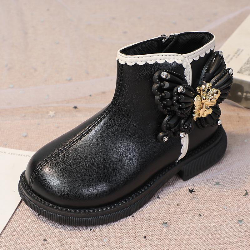 Fashion Little Girl Leather Boots Children Shoes Boots for Kids Girls Booties Butterfly Baby Toddler Princess Shoes