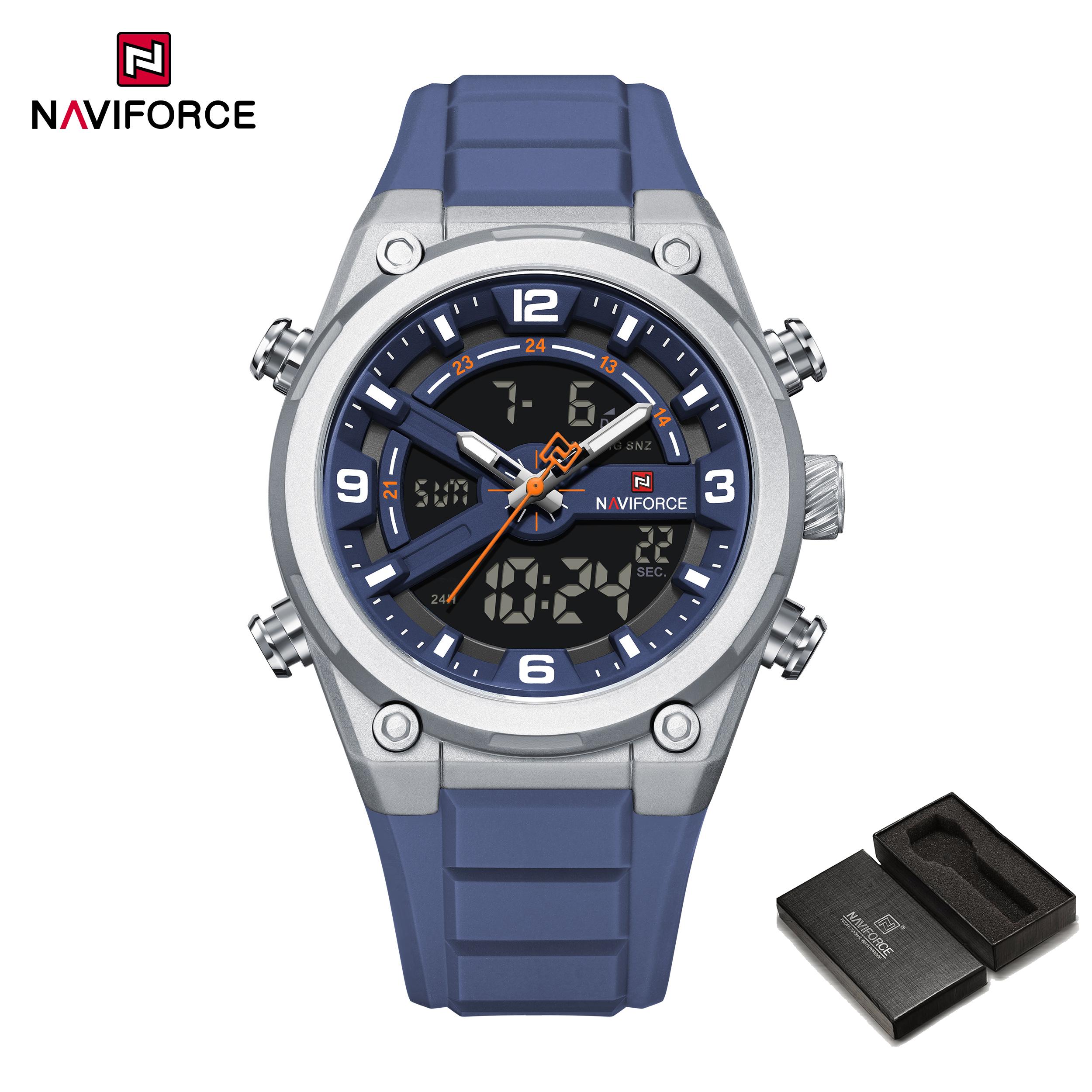 

NAVIFORCE Original Men Quartz Watch Calendar Date LCD Display Luminous Pointer Silicone Strap Waterproof 30m Men Casual Fashion Watch NF9265 синій/срібний