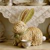 Spring Easter Handmade rabbit ornaments Rustic Cute Woven Spring Decor Rabbit Statue decorated with bows and fluffy tails