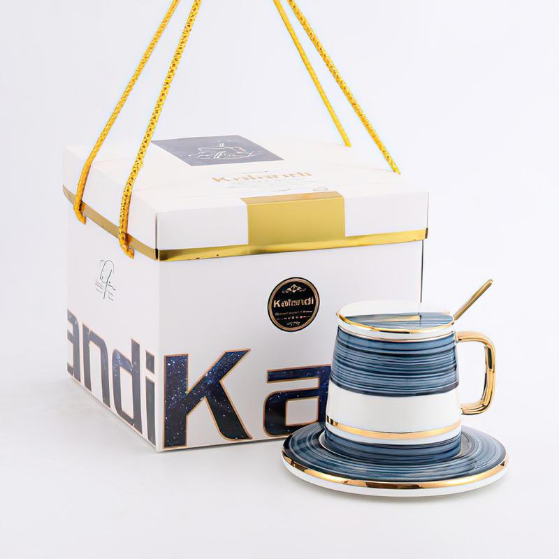 Coffee Cup &Saucer With Lid Spoon Set Blue Phnom Penh Waterware Nordic Ceramic Mug Holiday Wedding Gifts Home Kitchen Drinkware