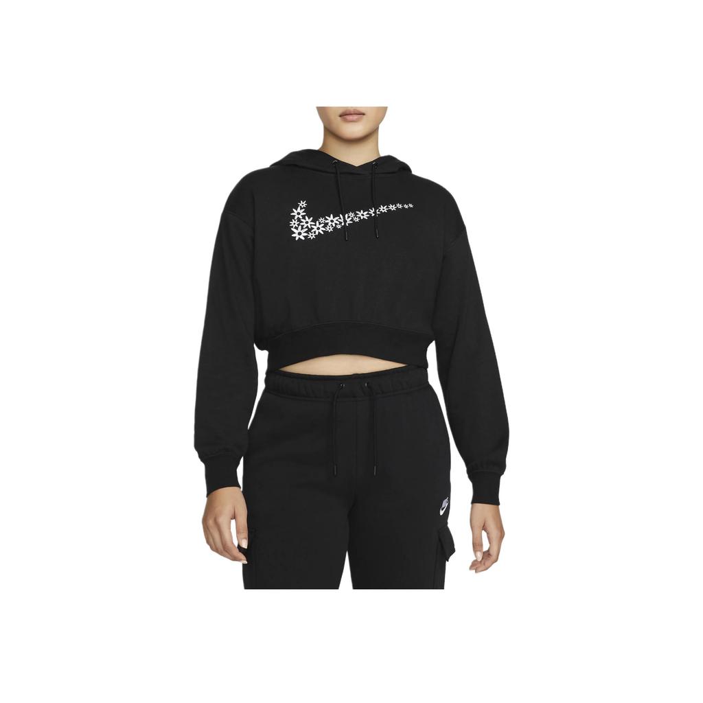 Nike Sportswear Daisy Logo Embroidered Fleece Hoodie Women Tops Black DO7257-010
