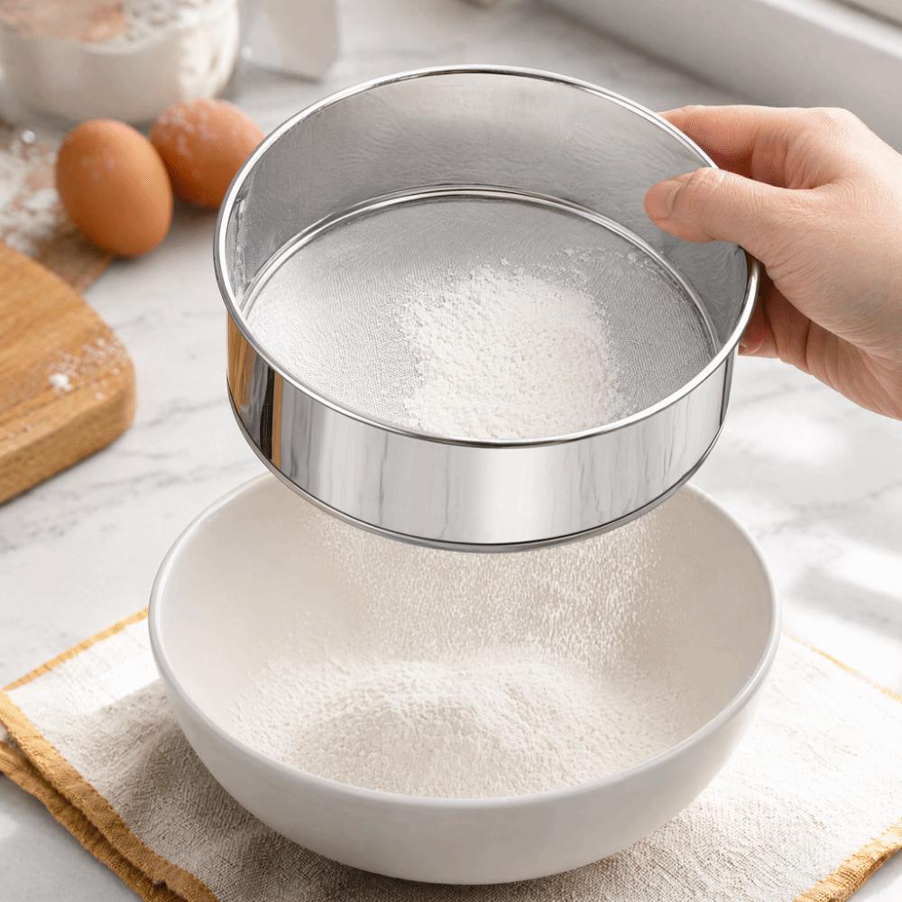Stainless Steel Fine Mesh Round Handheld Silver Manual Flour Sifter  Baking Prep