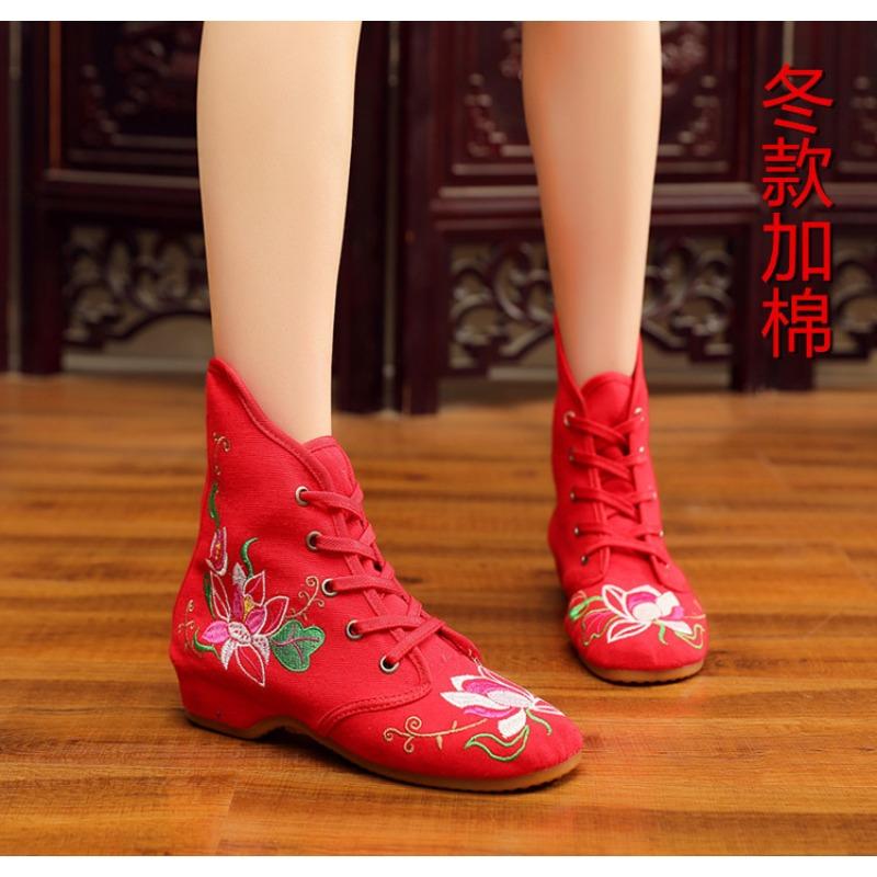 Autumn and winter cm boots embroidered cloth shoes short boots women's inner heightincreasing cloth shoes women's boots