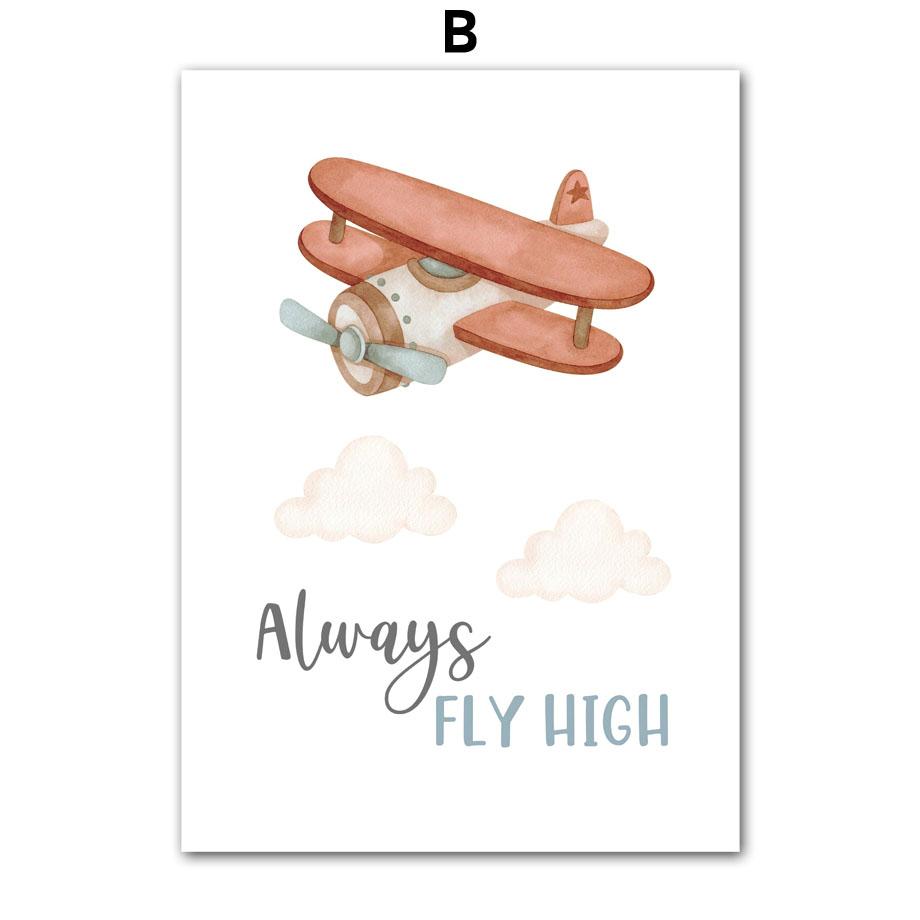 Flugzeug Bär Ballon Regenbogen Traum Zitate Nordische Poster Drucke Leinwandmalerei Cartoon Wandkunst Bilder Für Kinderzimmer Dekor