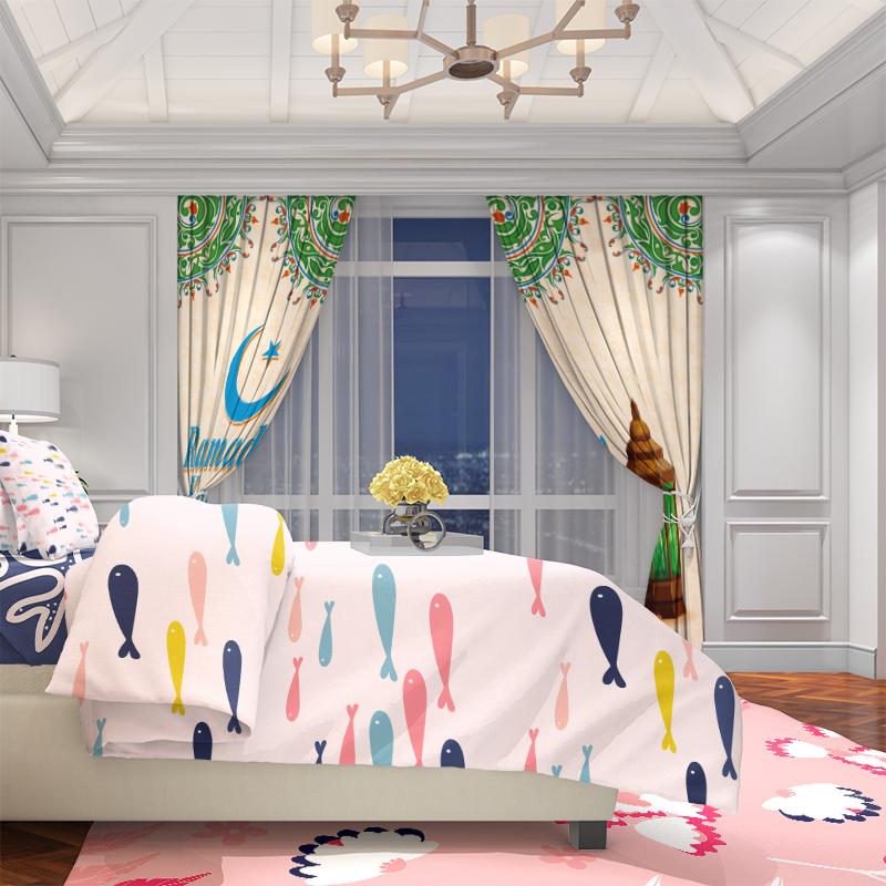 2 pieces - Ramadan Auspicious - Theme printed curtain - Polyester material - suitable for bedroom, living room, study, private s
