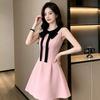 Pink First Love Bow Splicing Vest Dress Women's Small Summer Beautiful Temperament Coffee Break A-word Short Skirt