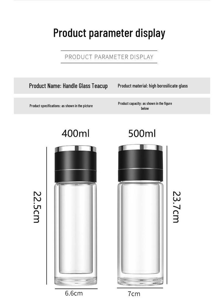 Quick-Open Lid Glass Teacup: Business Car Cup with Tea-Water Separation, Double-Layer High Borosilicate Glass and Printed Design