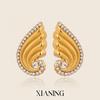 Xia Ling Elegant Wing Stud Earrings: 18K Gold-Plated Stainless Steel with White Diamond Inlay - Versatile for Women