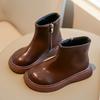 Spring Autumn Children's  Boots Simple Style Girls Leather Boots Solid Color Kids Causal Ankle Boots Classic Side Zipper