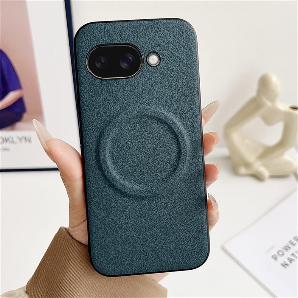 

For Google Pixel 9a Case Compatible with MagSafe PU+TPU Phone Back Cover Light Green