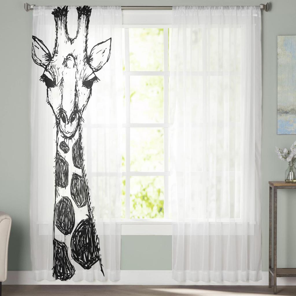 Schwarz Weiß Giraffe Fensterbehandlung Tüll Modern Transparente Vorhänge für Küche Wohnzimmer Schlafzimmer Vorhänge Dekoration