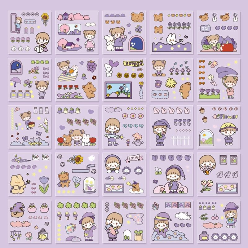 100 Sheets Lovely Cartoon Stickers Sweet Girl Decals Waterproof Adhesive for Child DIY Pencil Case Guitar Computer Cups Decor