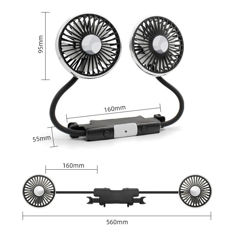 (New in Summer) Car Fan, Car Fan, USB Power Supply, Light Included, Double-Headed Headrest