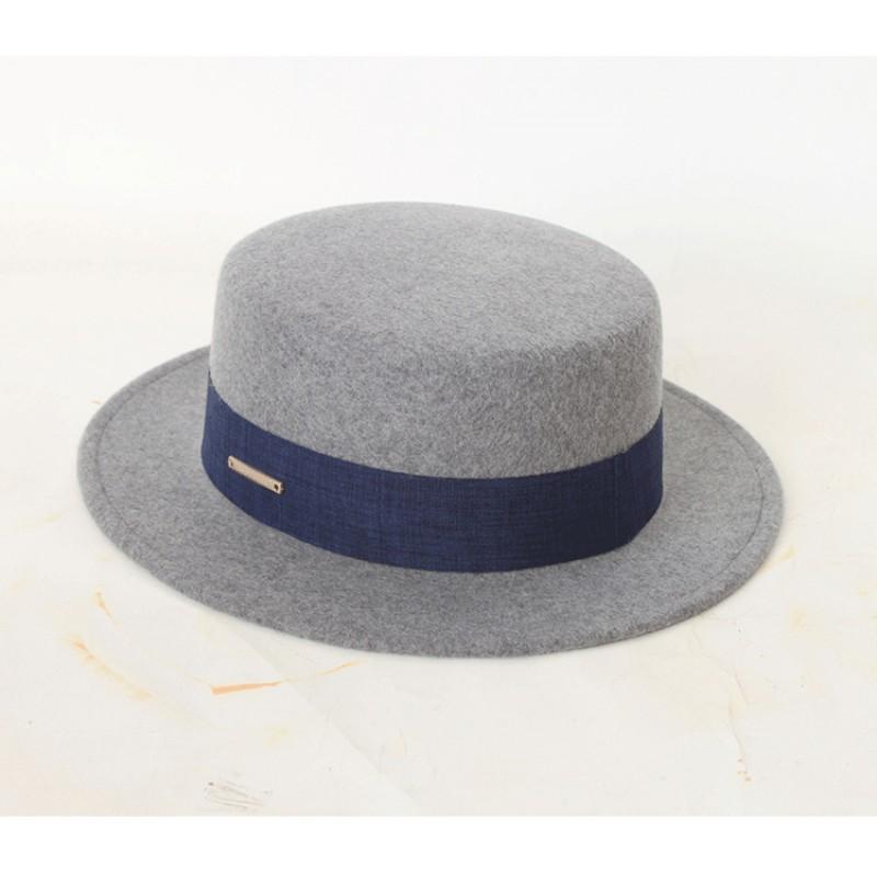 Womens Wool Flat Top Hat With Ribbon Trim Winter Warm Casual Outdoor Fedora Style