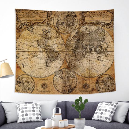 Tapeçaria de Parede Mundial, Pôster de Tecido da Terra para Sala de Estar, Arte de Parede Boho para Quarto, Capa de Fundo Vintage para Dormitório