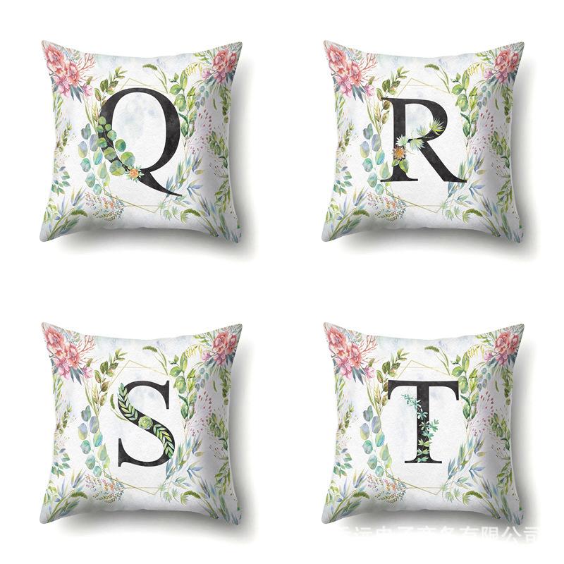 Polyester Pillowcase Green Leaf Decorative Print Pillowcase 26 English Letter Cushion Cover