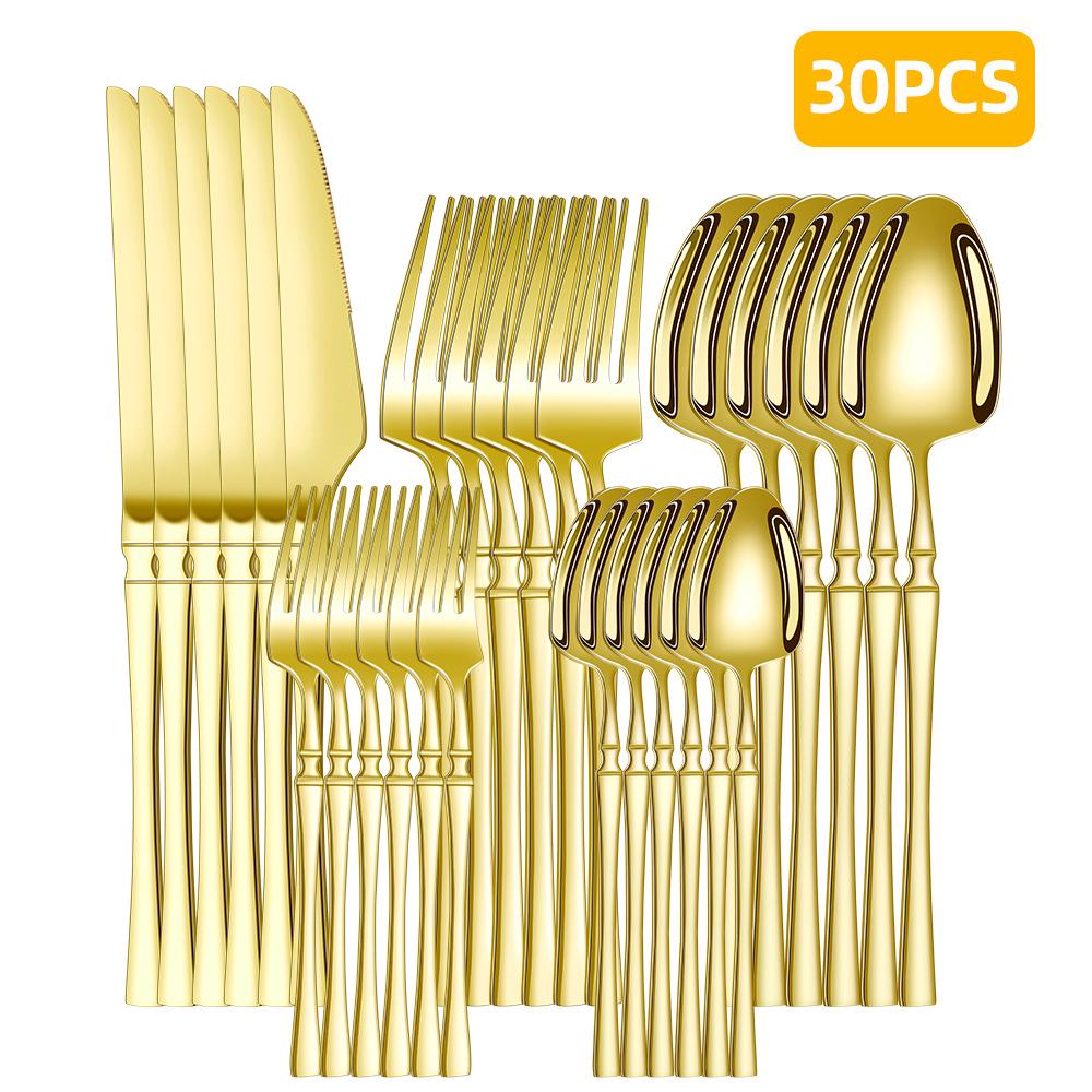 Stainless Steel 30-Piece Cutlery Set with Small Waist Design for Restaurants and Hotels