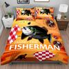 Fishing Queen Duvet Cover Set Vibrant Blue With Cartoon Fish Water Splatter Design Perfect For Fishing Lovers Warm And Soft
