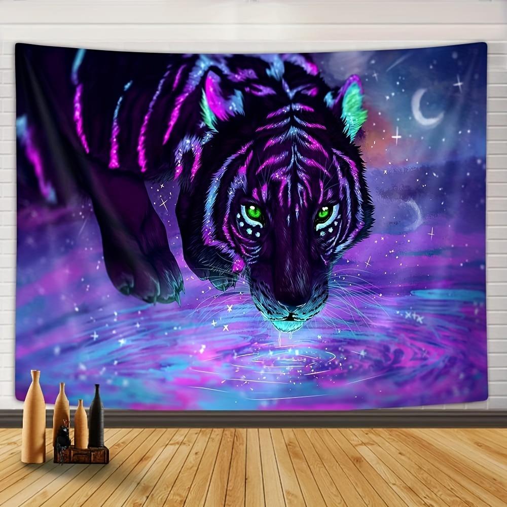 Neon Tiger Starry Sky Tapestry Living Room Feature Wall Gaming Room Theme Wall Hanging Room Decor