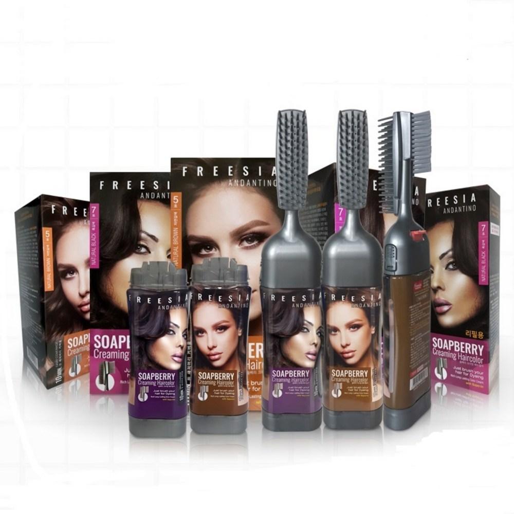 Freesia Andantino Soapberry Creaming Hair Color Brush Mousse-type Hair Dye Full Set + Refill 2p, No. 7 Dark Brown, 1 Set