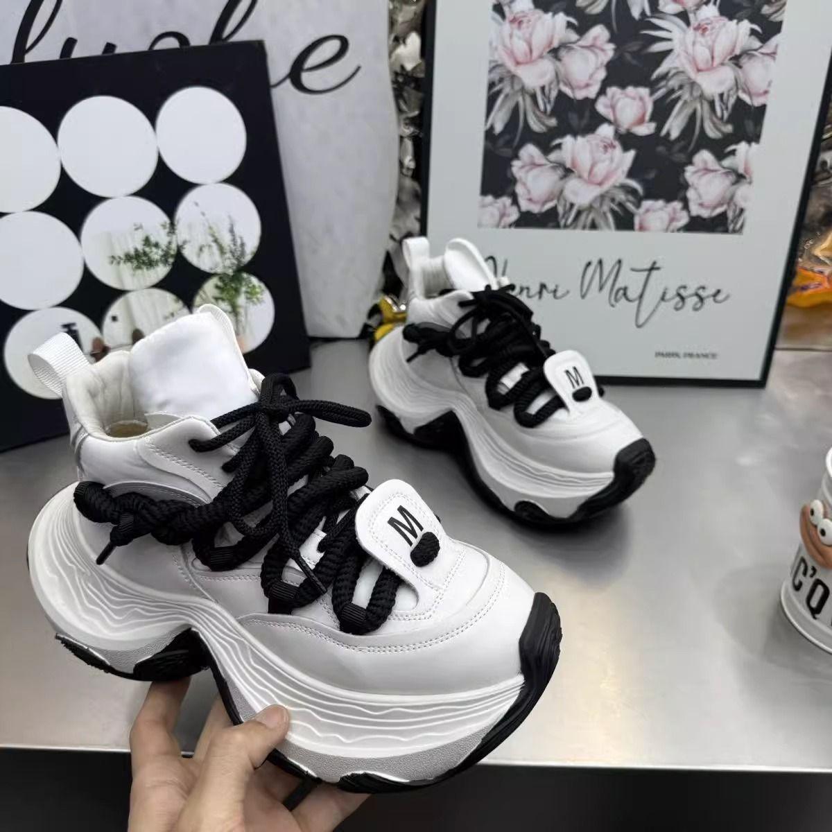 

Women s Spring 2025 Platform Dad Sneakers: European Style Genuine Leather, Double Strap, Height-Increasing Casual Sports Shoes 36