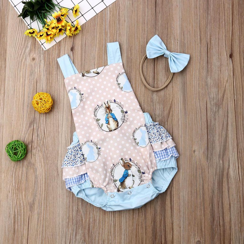 Cute Newborn Baby Girl Bunny Romper Bodysuit Jumpsuit+Headband Clothes Outfit