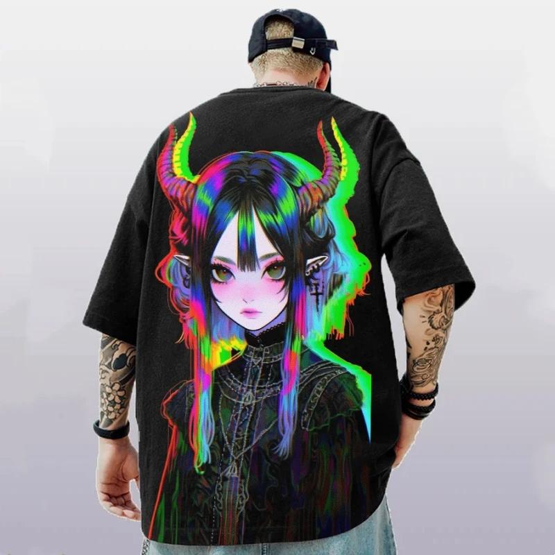 Men's T-Shirts Anime Character Tee 3D Sexy Beauty Print Summer Casual Street Trend Top Loose Oversized Short Sleeve T Shirt