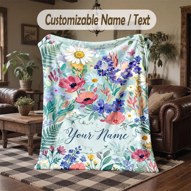 Floral Card 4 Theme Throw Blanket Custom Name Text Personalized Blanket Soft Cozy Blanket for Home Sofa Bed
