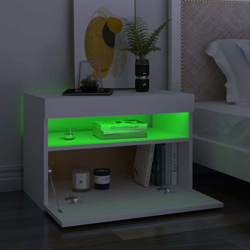 Vidaxl Szafka Nocna Z Oświetleniem Led, Biała, 60X35X40 Cm