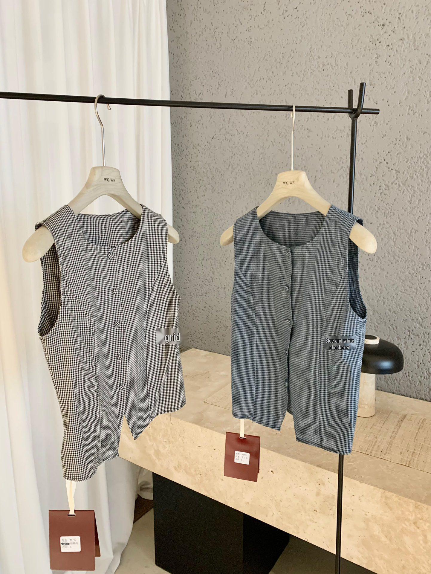 

Guangzhou Women s Spring/Summer Sleeveless Plaid Vest with Waist Cinch & Buttons Small