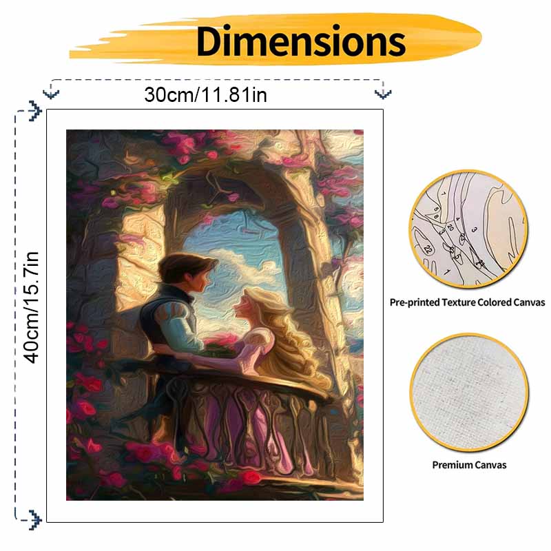 Disney Rapunzel oil painting handmade painting kit diy home room decoration gift. Romantic couple on balcony with flowers wall art decor