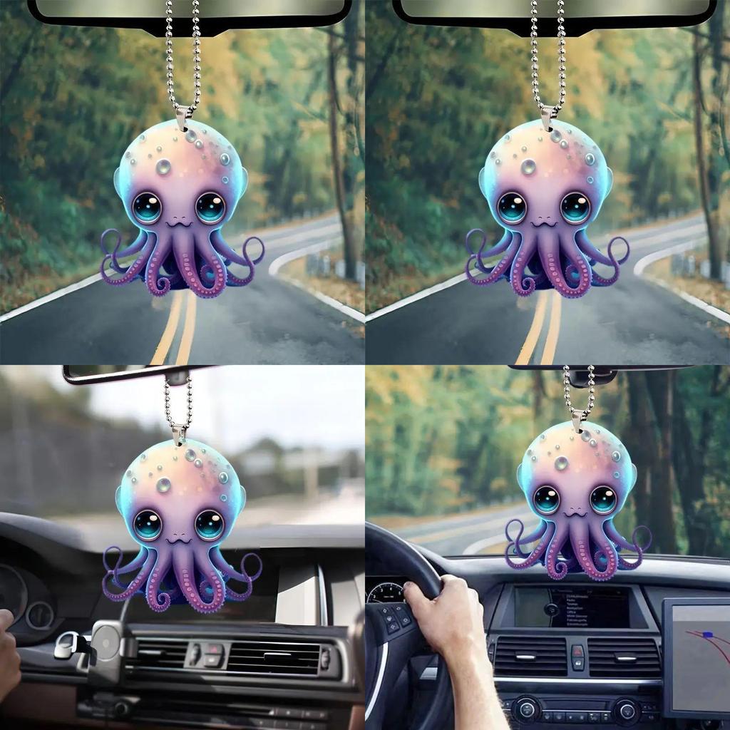 Schattige Acryl 2D Octopus Auto Decoratie Hangend Hanger Voor Kerstboom Rugzak Sleutelhanger