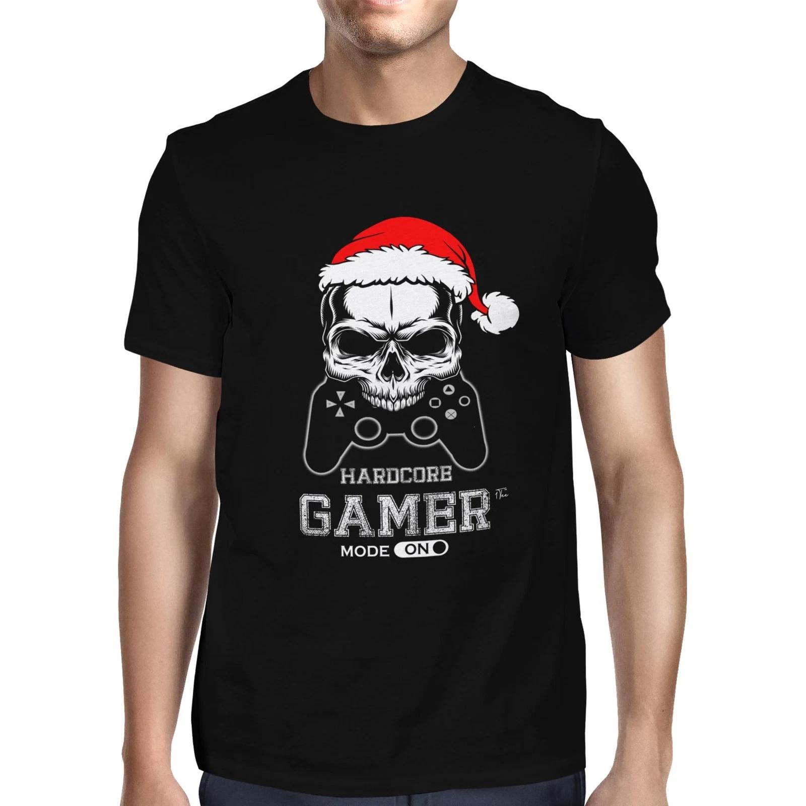 1Tee Mens Hardcore Gamer Christmas Skull T-Shirt XS