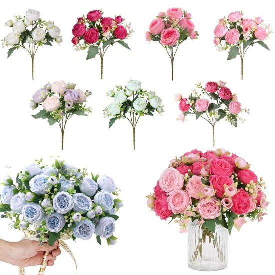 5-Head Artificial Peony Bouquet with Buds Realistic Faux Silk Peony Flower with Stem for Wedding Bridal Bouquet Floral Arrangement Table Centerpiece