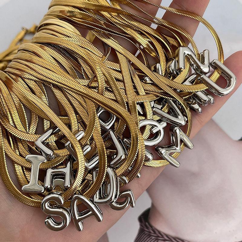 Titanium Steel Snake Bone Chain 26-Letter A-Z Initial Pendant Necklace Alphabet Choker Jewelry Holiday Gift For Women