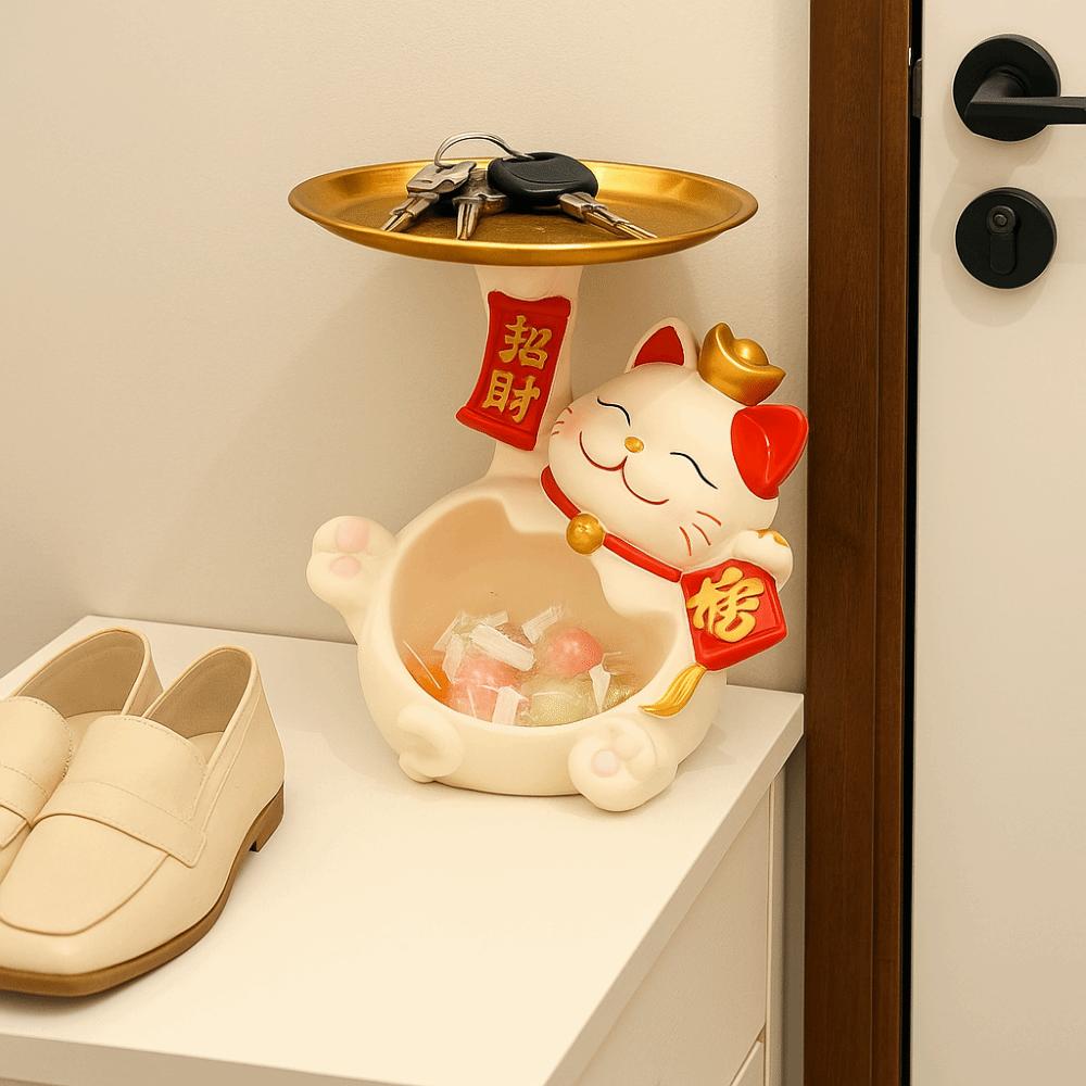 Cat Figure Tray Entry Key Storage Ornaments Resin Lucky Cat Home Storage Decorative  Desktop Decor