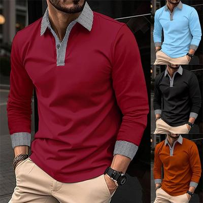 Nuova Polo a Maniche Lunghe da Uomo Primavera/Autunno Felpa Casual Stampata a Contrasto