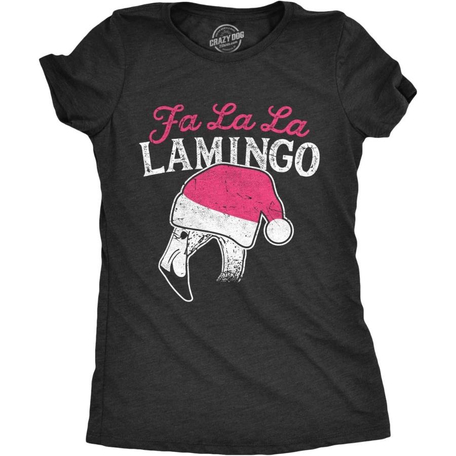 Womens FA La La Lamingo Tshirt Funny Christmas Santa Hat Flamingo Tee S