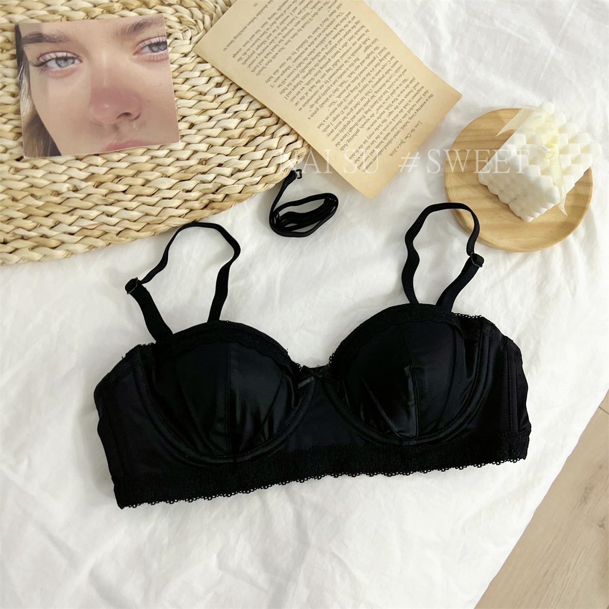 

Girl Spring and Summer Sexy Silk Face Small Breast Gathers Half Cup To Use Breast Without Underwire To Support Underwear 38/85AB чорний