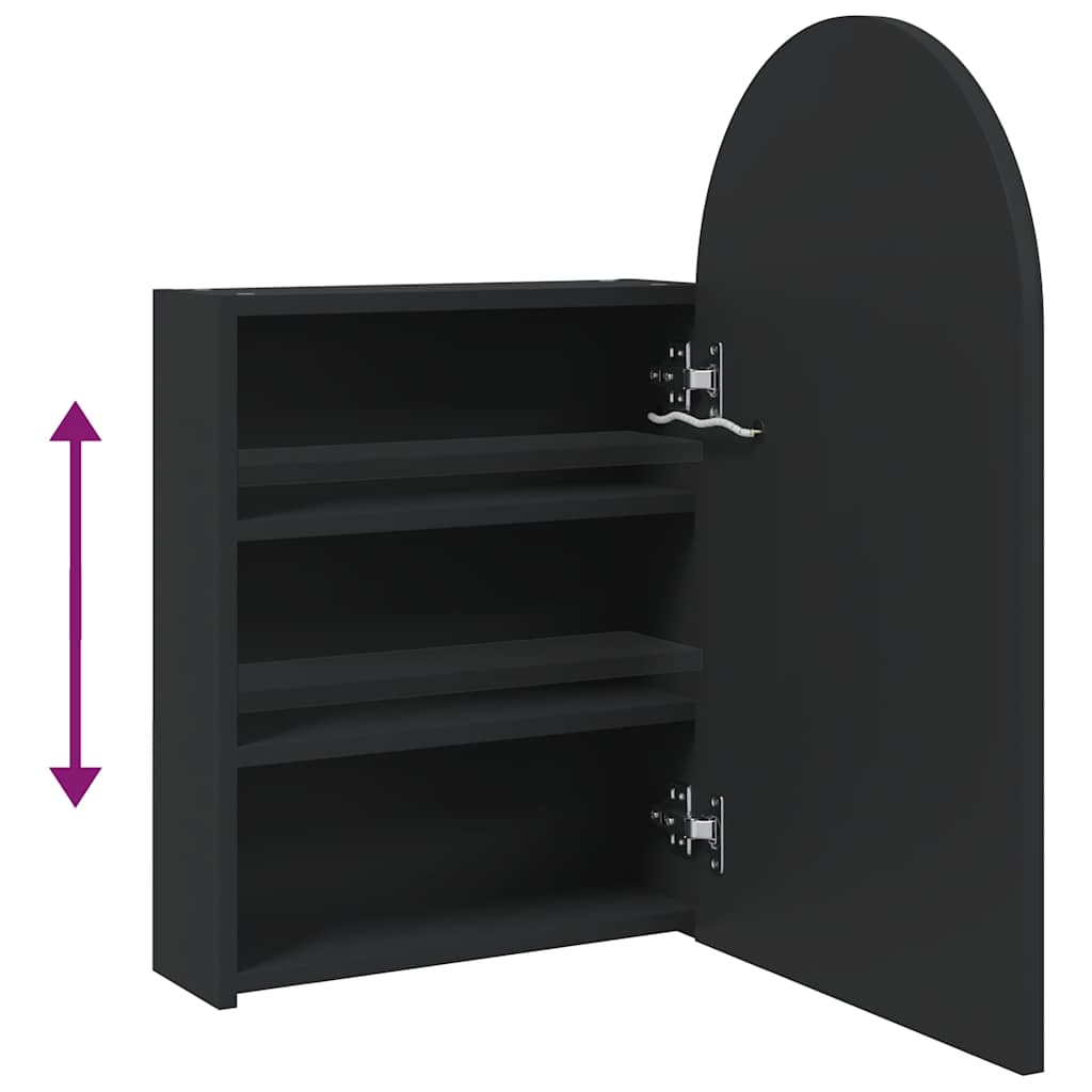 LED Lit Curved Mirror Cabinet in Black 42 x 13 x 70 cm