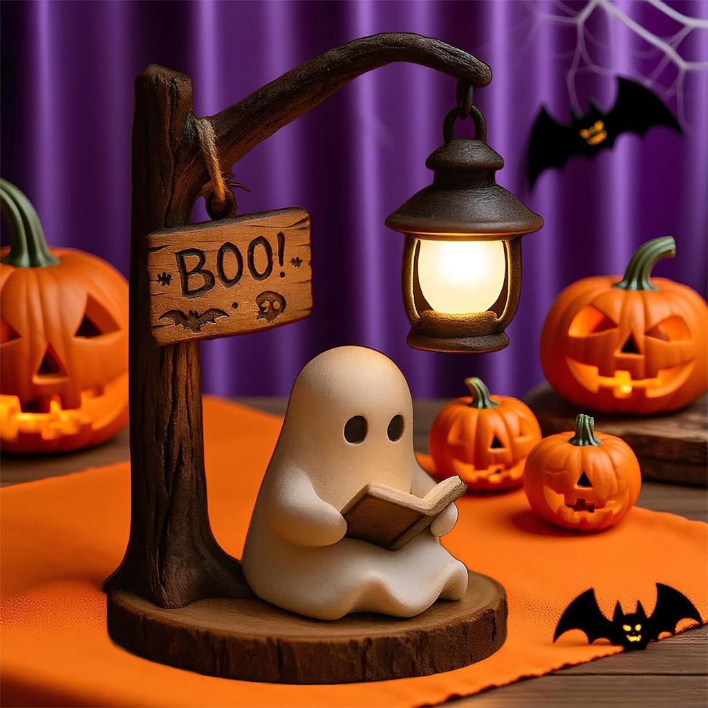 Cute Ghost Reading Lamp 3D LED Night Light Spooky Cute Desk Light for Bedroom Study Halloween Home Decor Book Lovers Gifts