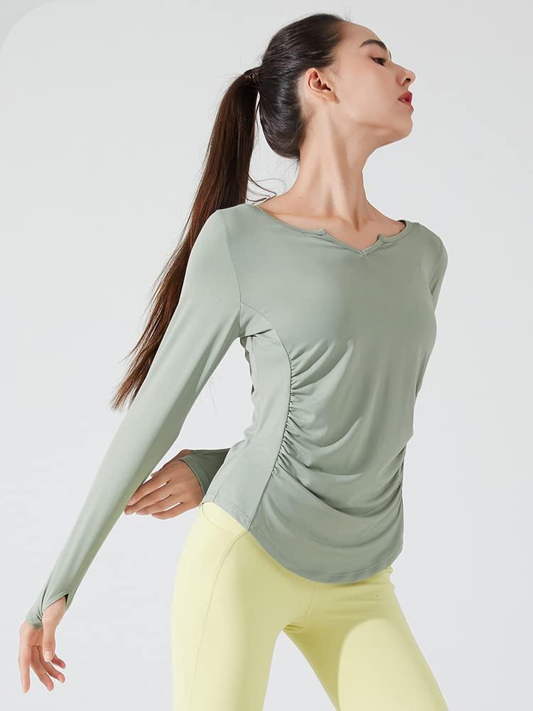 Yuoku Long Sleeve Yoga Top with Thumb Holes for Sports and Perfect for and Sportswear Women's Fitness, Shirt, Moisture-Wicking, Quick-Drying, Stretch,