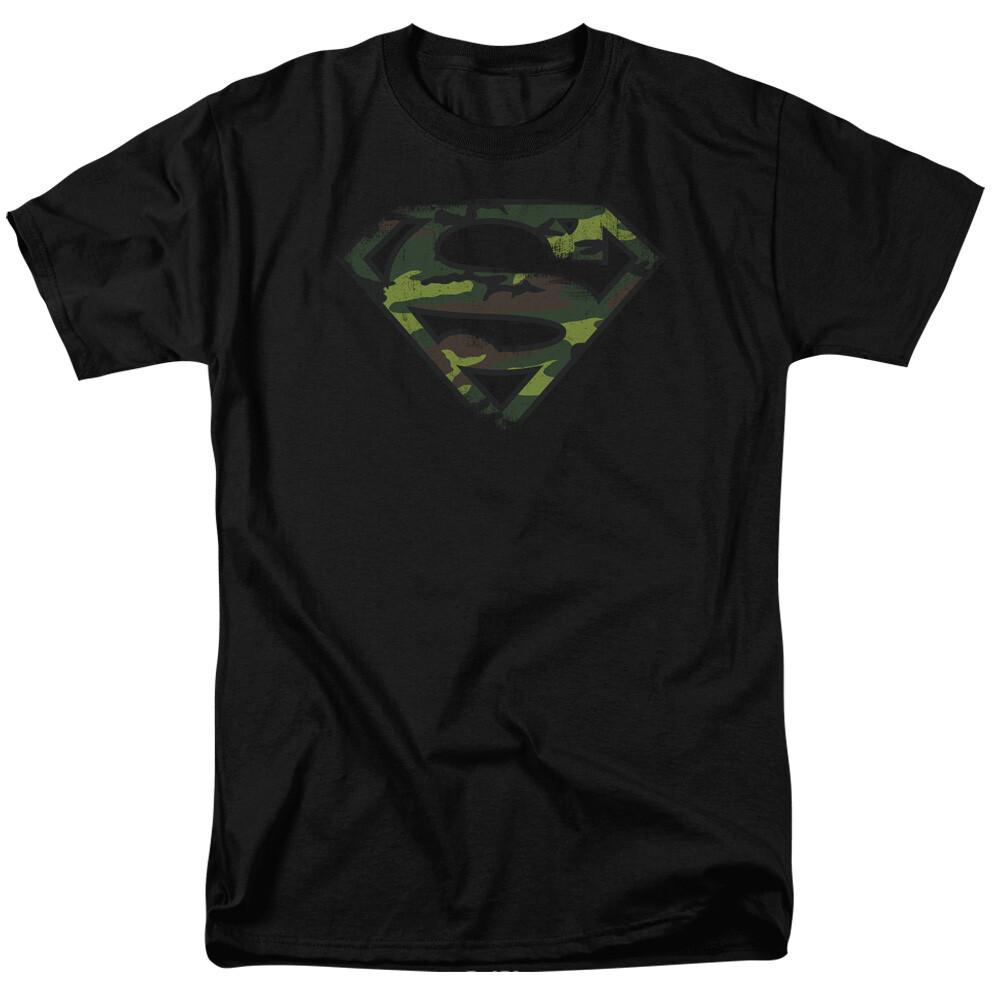 26 Superman Distressed Camo Logo T Shirt Licensed Comic Book Movie Tee Black Unisex T-Shirt XXXL