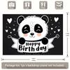 2D Black White Panda Birthday Photography Backdrop with Hearts for Photo Booth