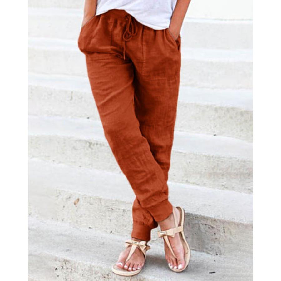 

Жіночі бавовняні лляні штани Жіночі осінь-весна дихаючі однотонні бавовняні лляні штани Фітнес Вуличний одяг до щиколотки помаранчевий