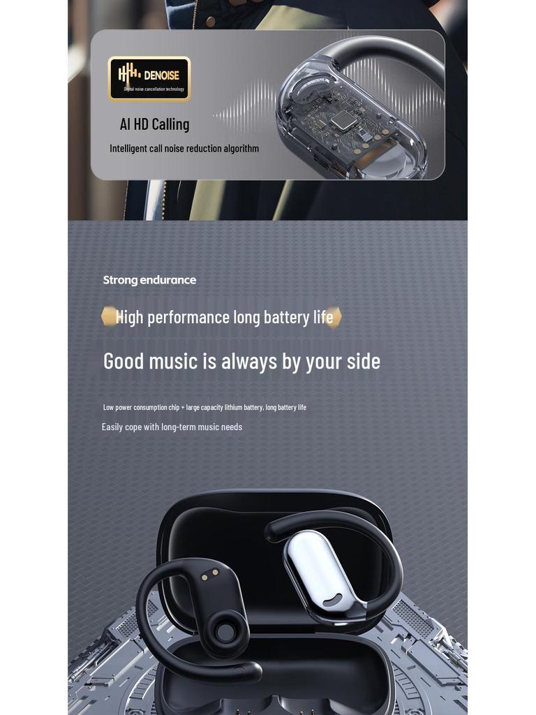 Bluetooth Ear-Hook Headset with HIFI Sound and Long Battery Life