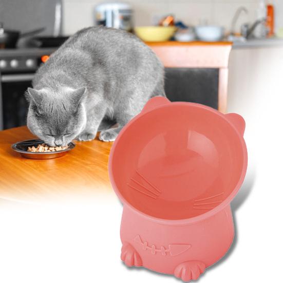 Tigela para Animais de Estimação Forma de Gato de Desenho Animado Inclinada Anti-tombamento Base Elevada Protege a Coluna Cervical