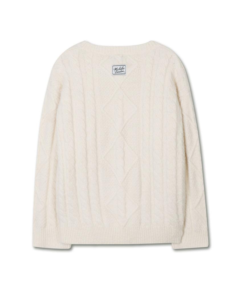 Michikoleondeonkosino Fisherman Cable Wool Knit Cream